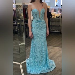 Strapless sparkly light blue prom dress! With tie up back
